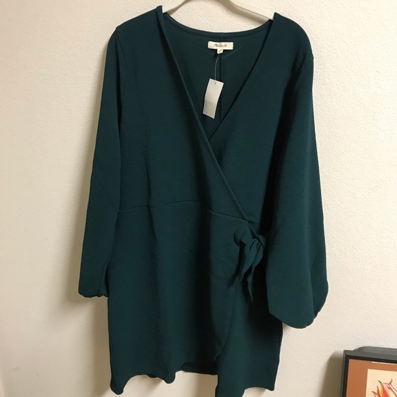Madewell Long Sleeve Faux Wrap Dress Green Medium - Picture 6 of 7